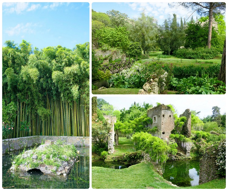 giardini di ninfa zahrady ninf italie informace fotografie vstupne gps pozice prohlidka zahrad a zamku castello caetani